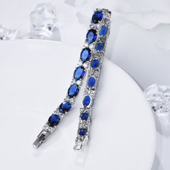 Tennis Blue Sapphire Cubic Zirconia American Diamond Bracelet