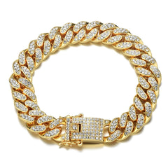 Hip Hop Iced Out Curb Cuban Cubic Zirconia Chunky Gold Bracelet For Men
