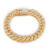 Hip Hop Iced Out Curb Cuban Cubic Zirconia Chunky Gold Bracelet For Men