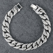 Hip Hop Iced Out Cuban Curb Rhinestone Cubic Zirconia Silver Bracelet For Men