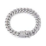Hip Hop Iced Out Curb Cuban Cubic Zirconia Chunky Silver Bracelet For Men