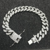 Hip Hop Iced Out Curb Cuban Cubic Zirconia Chunky Silver Bracelet For Men