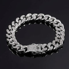 Hip Hop Curb Cuban Cubic Zirconia Chunky Silver Bracelet For Men