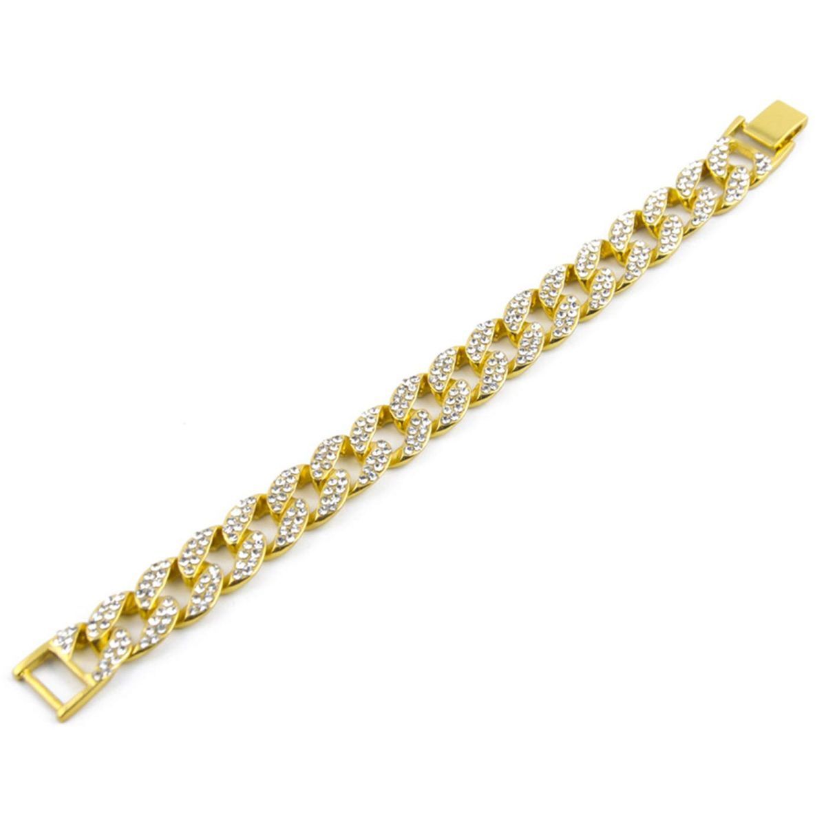 Hip Hop Iced Out Cuban Curb Rhinestone Cubic Zirconia Gold Bracelet For Men