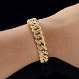 Hip Hop Iced Out Cuban Curb Rhinestone Cubic Zirconia Gold Bracelet For Men