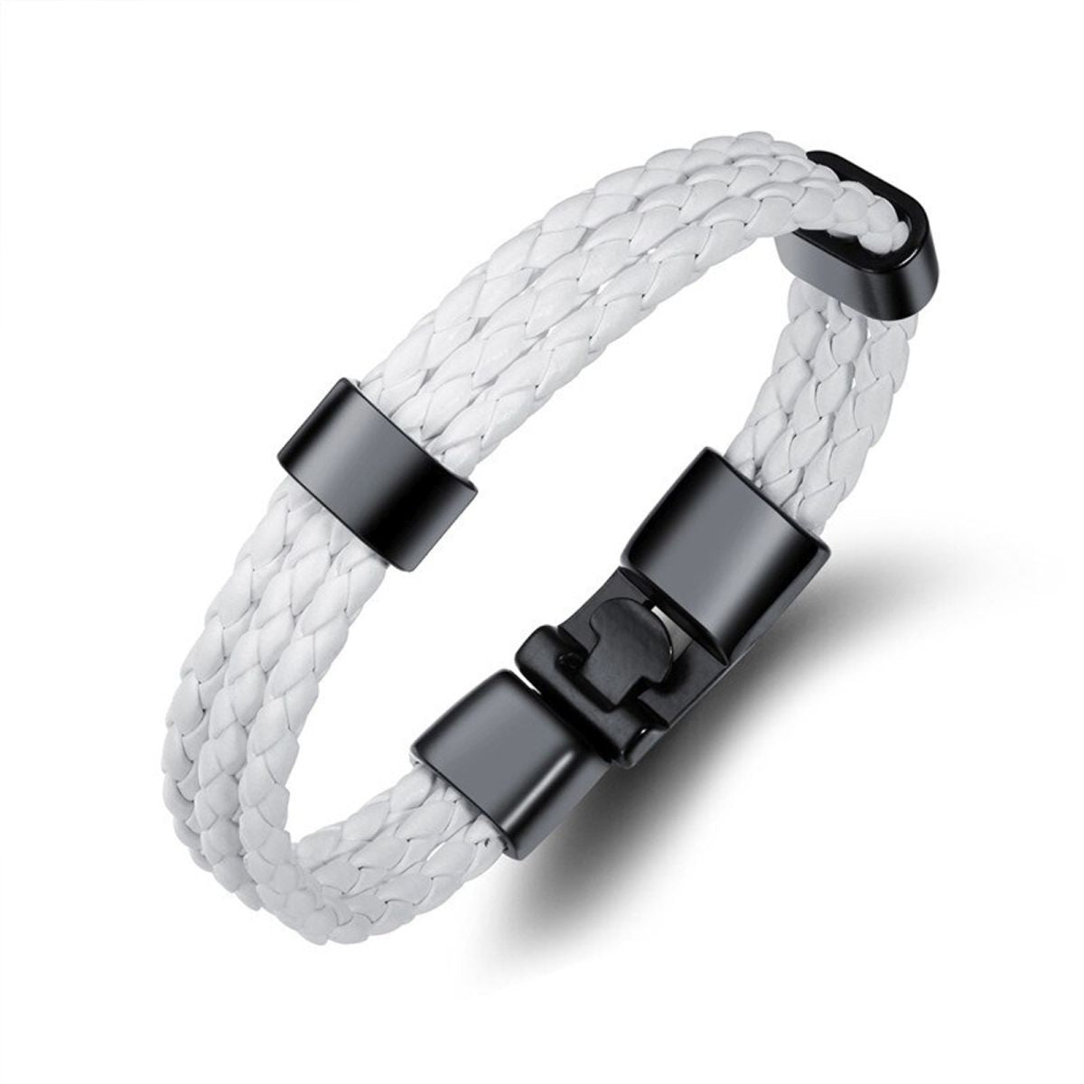 White Triple Layer Braided Rope Leather Wrist Band Wrap Bracelet