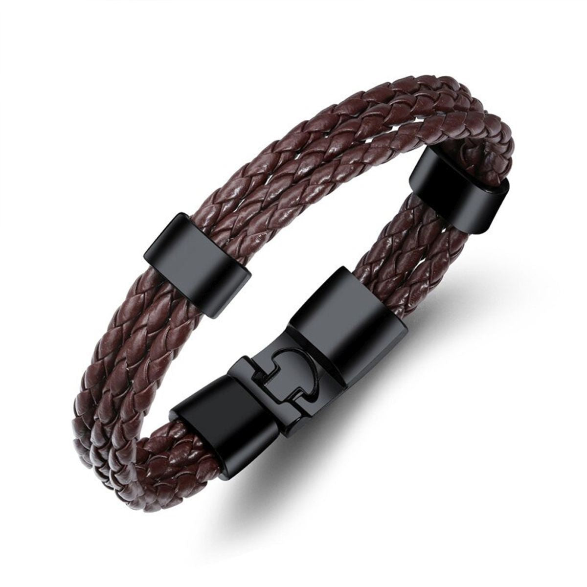 Brown Triple Layer Braided Rope Leather Wrist Band Wrap Bracelet