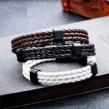 Brown Triple Layer Braided Rope Leather Wrist Band Wrap Bracelet
