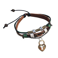 Vintage Lock Brown Braided Leather Strand Wrist Band Wrap Bracelet