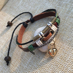 Vintage Lock Brown Braided Leather Strand Wrist Band Wrap Bracelet