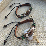 Vintage Lock Brown Braided Leather Strand Wrist Band Wrap Bracelet