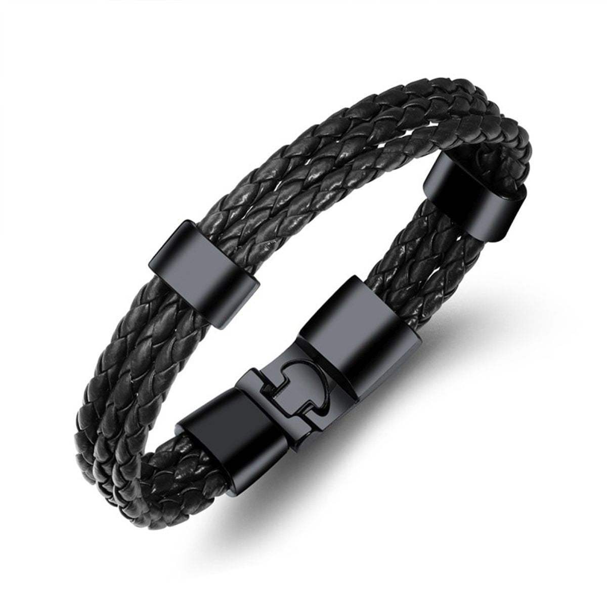Black Biker Triple Layer Braided Rope Leather Wrist Band Wrap Bracelet