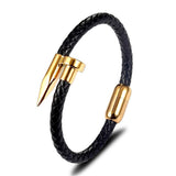 Nail Black Gold 316L Stainless Steel Braided Leather Bracelet