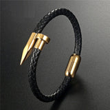 Cartier Nail Black Gold 316L Stainless Steel Braided Leather Bracelet