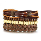 Stackable Strand Brown Tibetan Bead Leather Wrist Band Bracelet