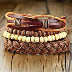Stackable Strand Brown Tibetan Bead Leather Wrist Band Bracelet