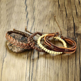 Stackable Strand Brown Tibetan Bead Leather Wrist Band Bracelet