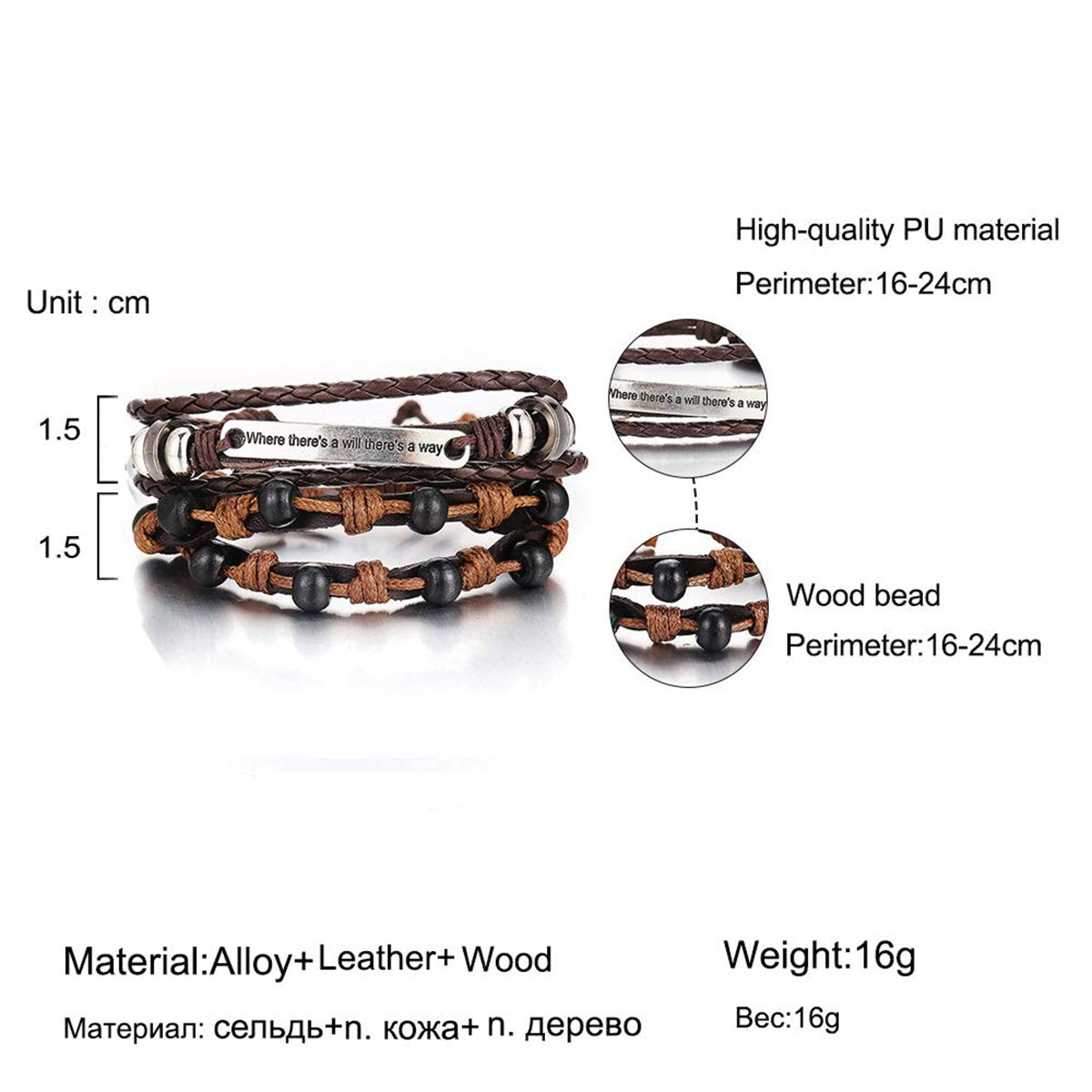Layer Strand Beaded Braided Leather Wrist Band Wrap Around Bracelet