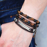 Layer Strand Beaded Braided Leather Wrist Band Wrap Around Bracelet