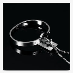 Key Lock Silver Stainless Steel Pendant Chain Kada Bangle Couple Set