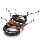 Stacked Multi Strand Layer Beaded Braided Leather Wrist Band Bracelet