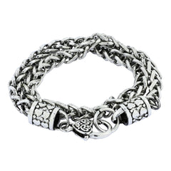 Double Wrist Wrap Oxidize Silver Spiga Franco Bracelet For Men