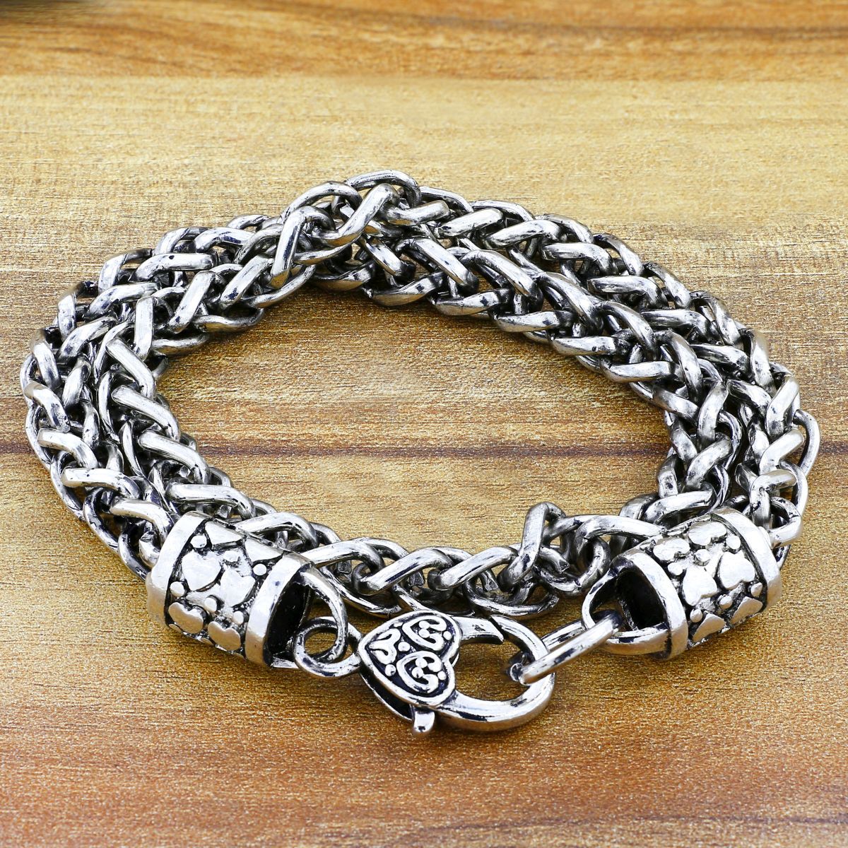 Double Wrist Wrap Oxidize Silver Spiga Franco Bracelet For Men
