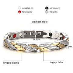 Gold Silver Stainless Steel Magnet Health Therapy Bio Energy Bracelet