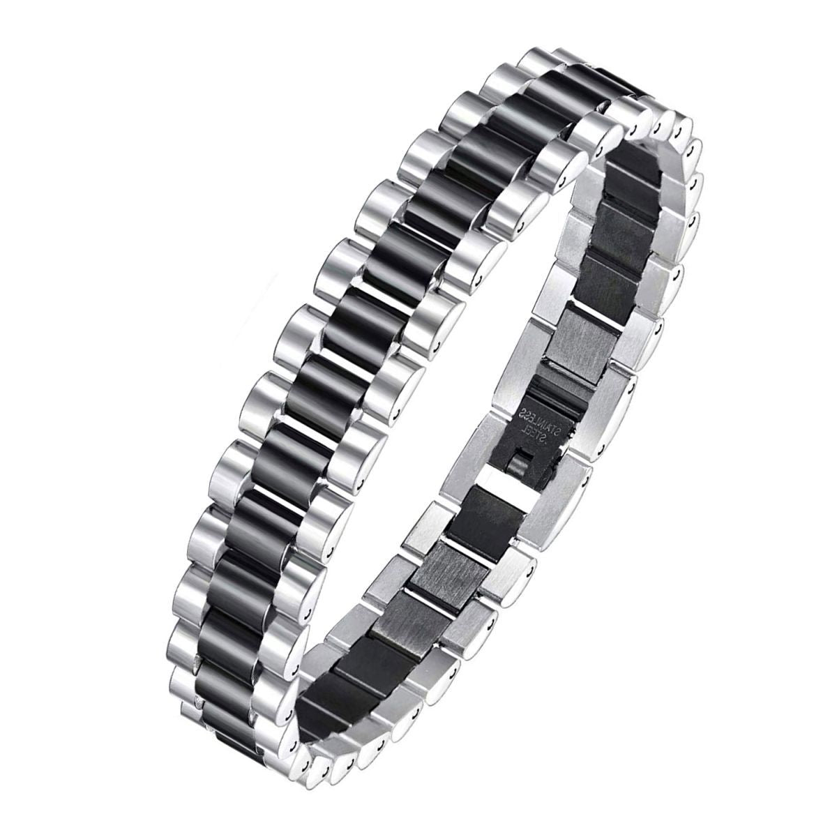 Luxury Watch Strap Silver Black 316L Stainless Steel Bracelet For Men