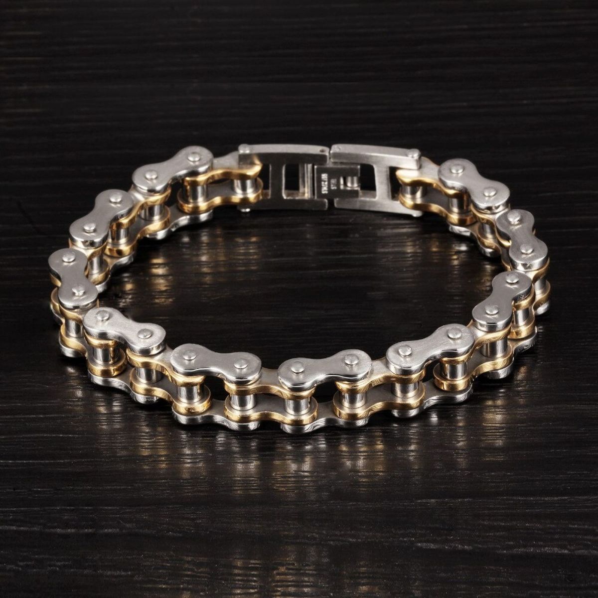 Biker Motorcycle Chain 18K Gold Silver Heavy Stainless Steel Bracelet