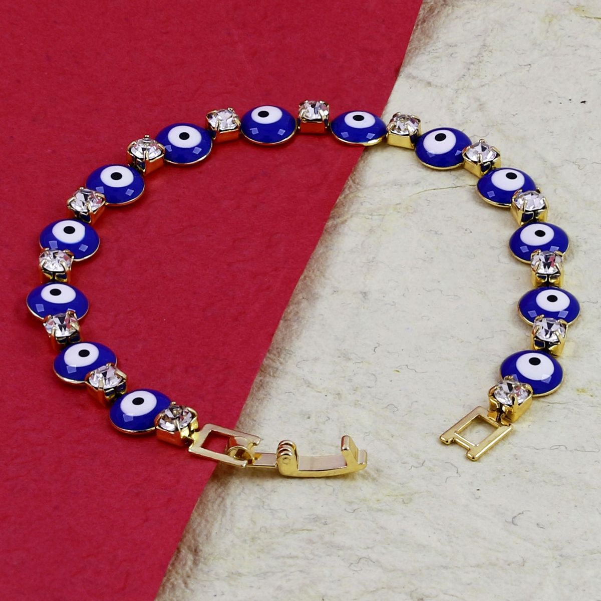 Turkish Evil Eye Lucky Blue 18K Gold Bracelet For Women