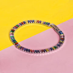 Rainbow Baguette Silver Cubic Zirconia American Diamonds Bracelet