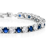 Classic Round Cubic Zirconia Blue Sapphire Tennis Bracelet For Women