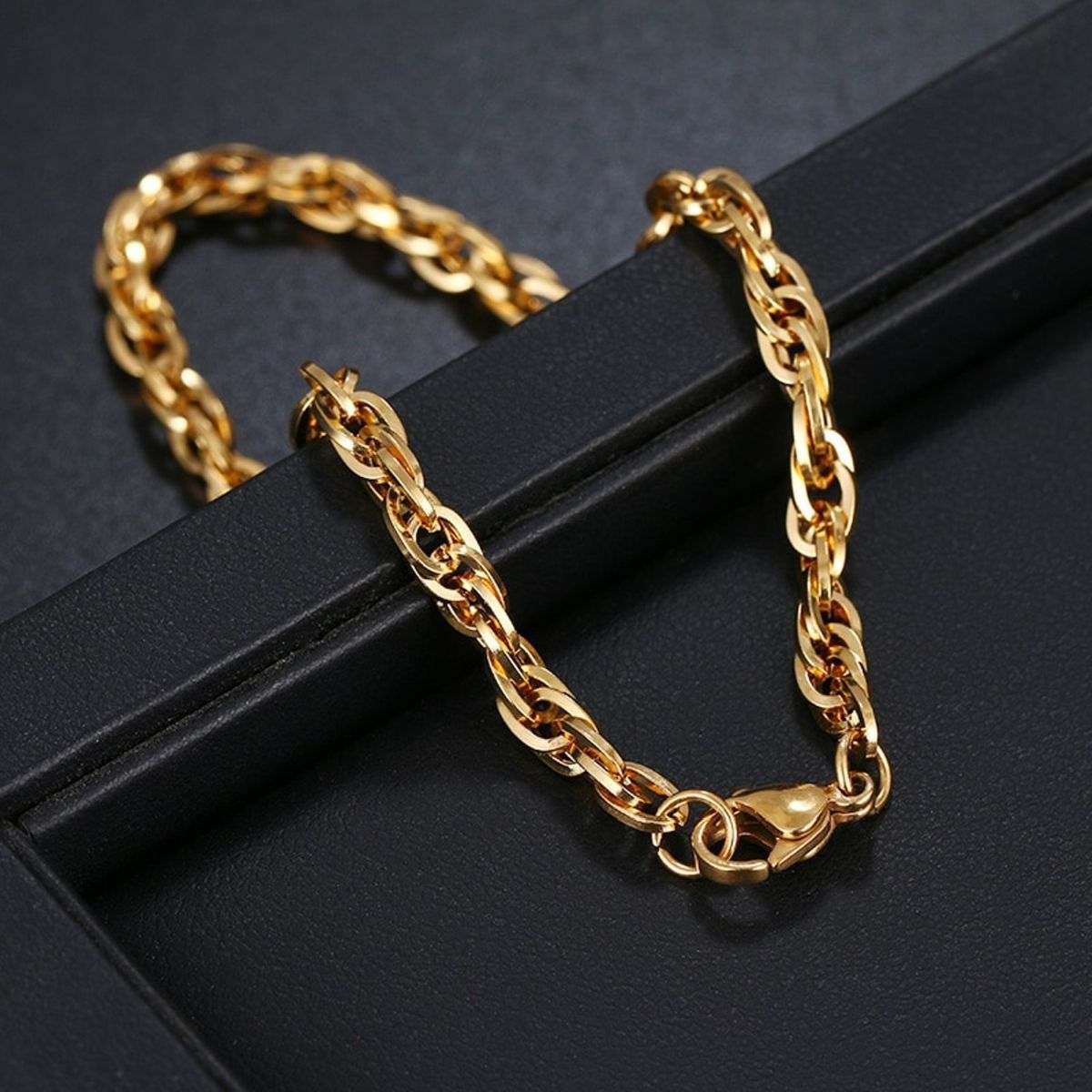 Triple Links Korean 18K Gold Placed Links Chain Bracelet For Men
