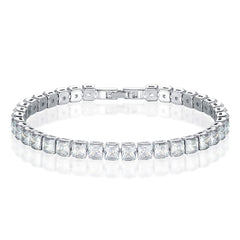 Princess Cut Cubic Zirconia American Diamond Silver Tennis Bracelet