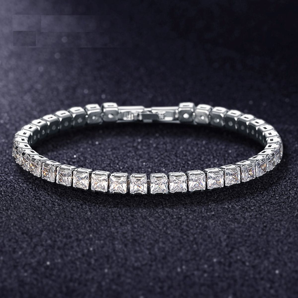 Princess Cut Cubic Zirconia American Diamond Silver Tennis Bracelet