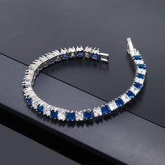 Princess Cut Cubic Zirconia Blue Sapphire Tennis Bracelet For Women