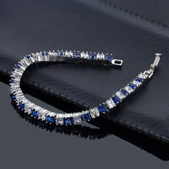 Princess Cut Cubic Zirconia Blue Sapphire Tennis Bracelet For Women