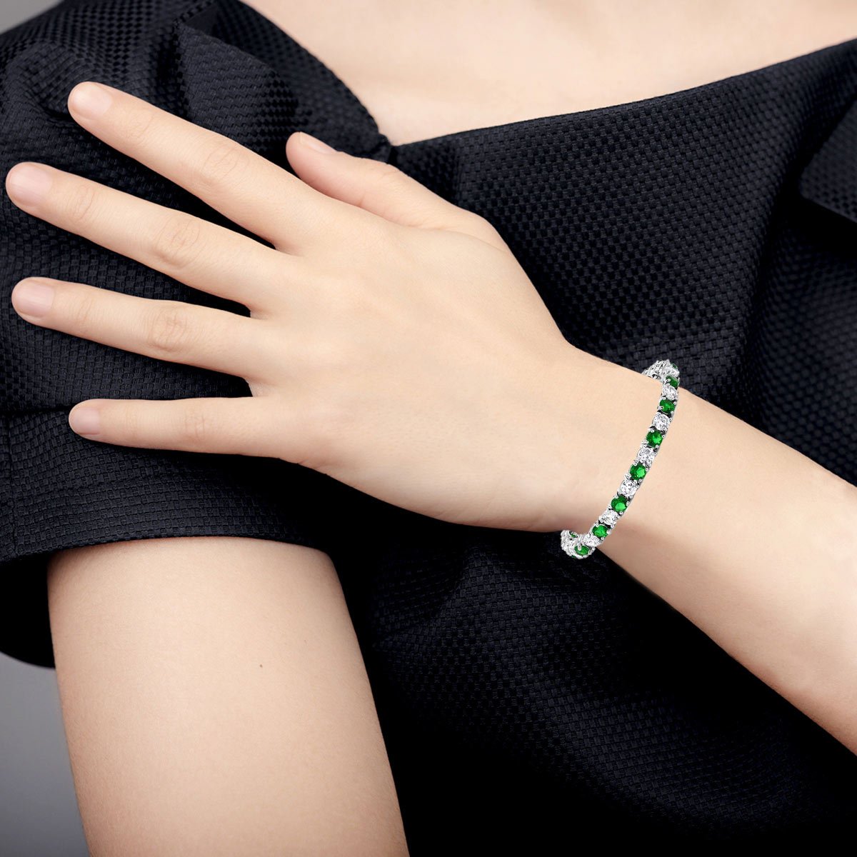 Classic Cubic Zirconia Emerald Green Tennis Bracelet For Women