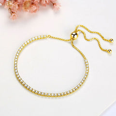 Gold Cubic Zirconia American Diamond Slider Tennis Bracelet Women