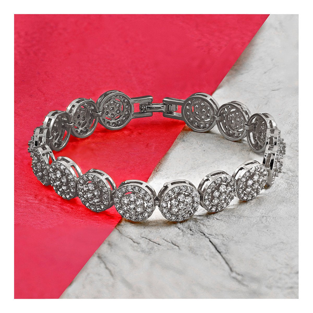 Flower Silver Cubic Zirconia American Diamond Tennis Bracelet Women