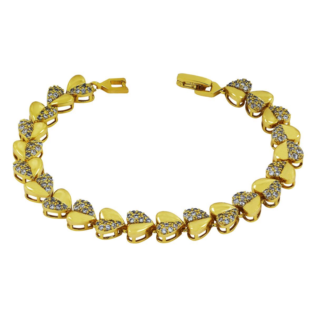 Heart Love Gold Cubic Zirconia Cz American Diamond Tennis Bracelet