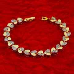 Heart Love Gold Cubic Zirconia Cz American Diamond Tennis Bracelet