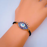 Turkish Blue Evil Eye Good Luck Cubic Zirconia Adjustable Hand Wrist Mangalsutra Bracelet Women