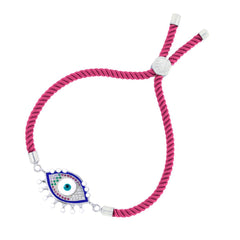 Pink Silver Enamel Thread Turkish Evil Eye Bracelet For Women