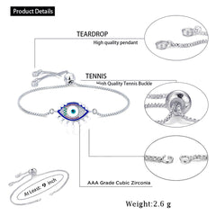 Turkish Evil Eye Lucky Cubic Zirconia American Diamond Slider Bracelet For Women
