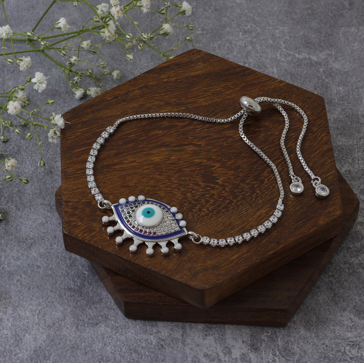 Blue Slider Enamel Turkish Evil Eye Bracelet For Women