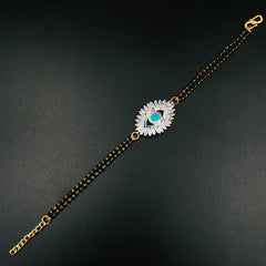 Women'S Turkish Evil Eye Good Luck Cubic Zirconia Adjustable Hand Wrist Brass Mangalsutra Bracelet (Silver)