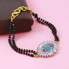 Women'S Turkish Evil Eye Good Luck Cubic Zirconia Adjustable Hand Wrist Brass Mangalsutra Bracelet (Silver)