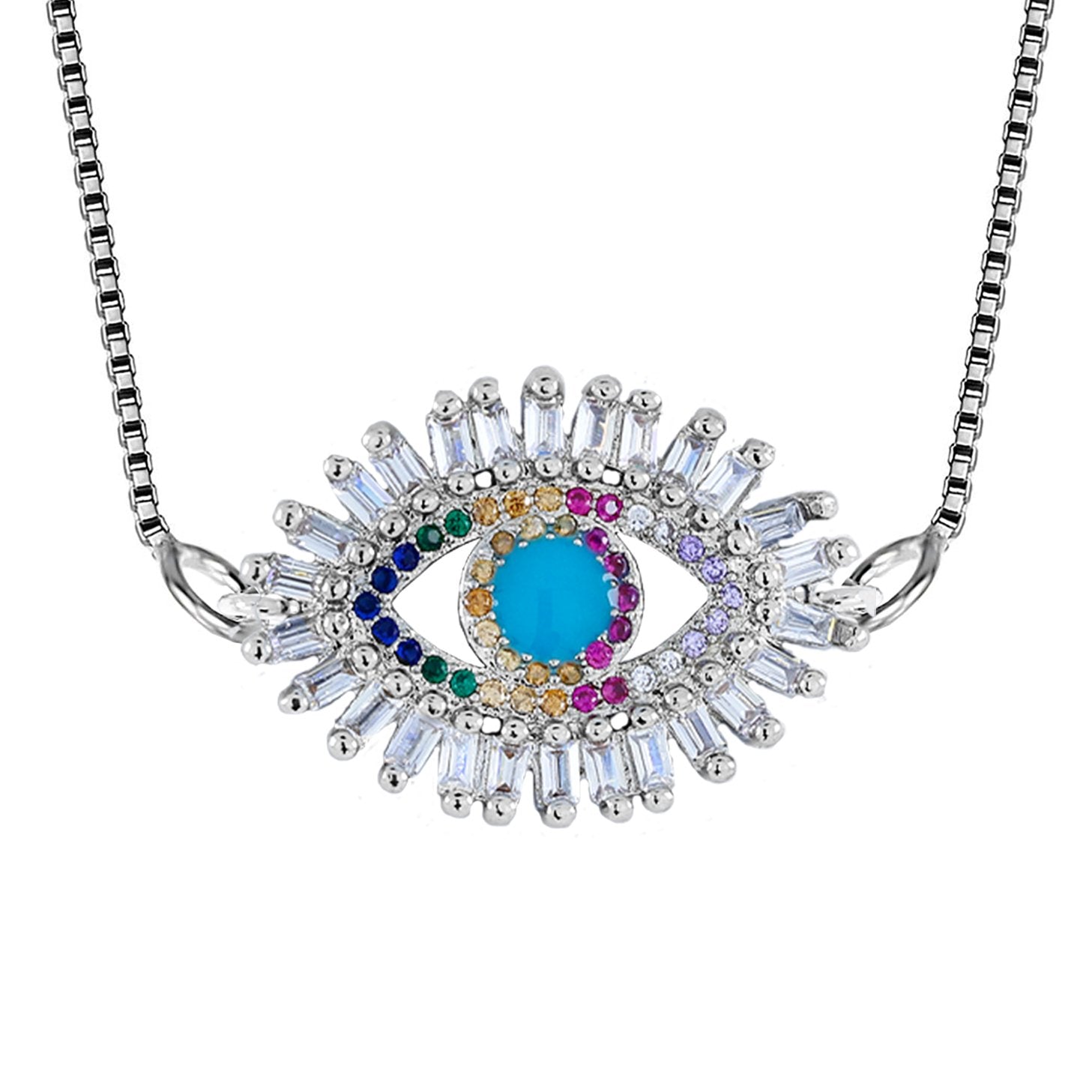 Turkish Evil Eye Cubic Zirconia Necklace Pendant Chain Women